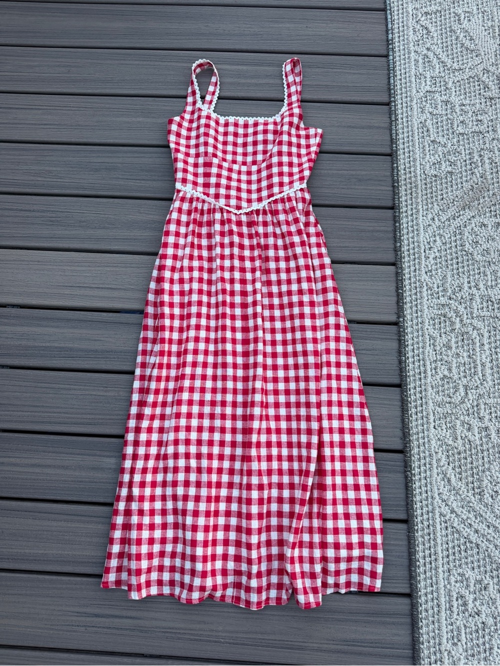 Wayf Like New Red and White Gingham Maxi Dress